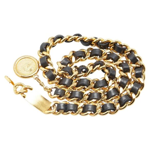 CHANEL CC Logos 31 Rue Cambon Black Leather Chain Belt 34" Gold Tone Auth w/Box - Picture 1 of 7